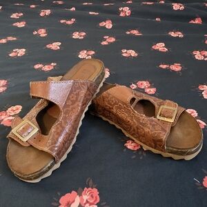 Brown Floral Sandals with Buckle